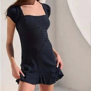 NWT Free People Elle Mini Dress Endless Summer Square Neck Puff Sleeve Black S